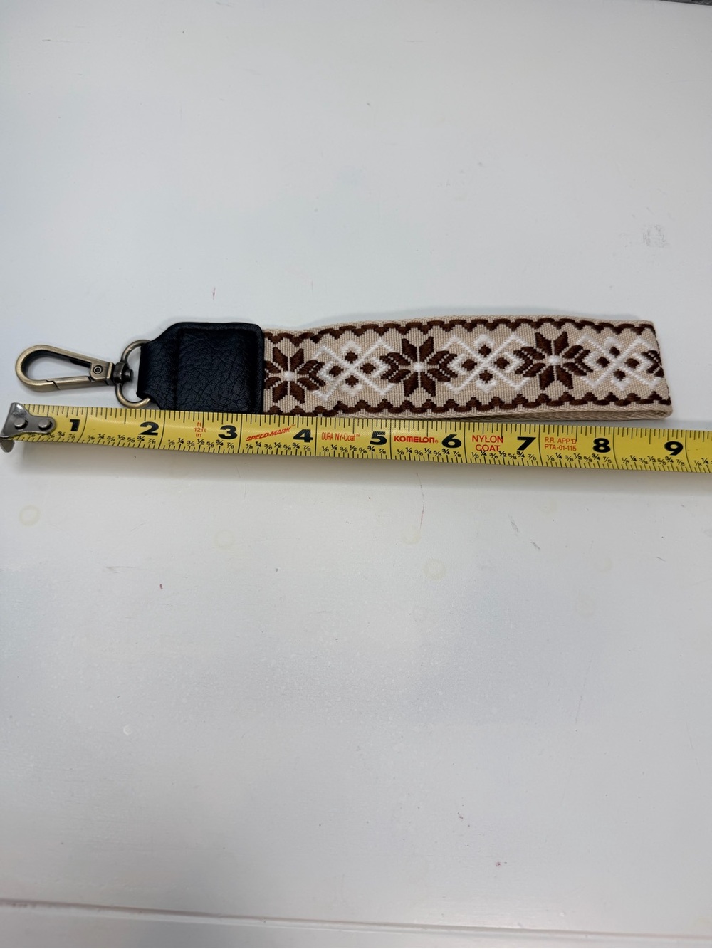 Nordic Jacquard Fabric Wristlet Keychain Woven Key Fob Lanyard 9" Tan Brown - Picture 3 of 4